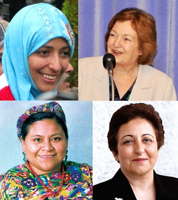 Nobel Peace Prize laureates Tawakkol Karman, Mairead Maguire, Rigoberta Menchu Tum and Shirin Ebadi