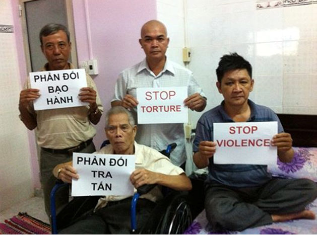 From left to right: former prisoners of conscience Le Dong Phuong, Nguyen Tuan Nam, Pham Ba Hai and Truong Minh Duc. (Photo on Nov 8, 2014).