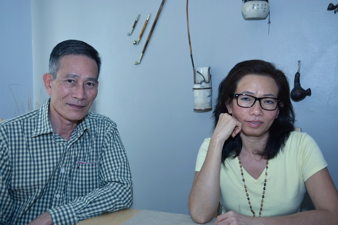 Vietnamese human rights activists Nguyen Van Hai, better known as Dieu Cay (left), and Ta Phong Tan, are now residents of Orange County. (Photo by Hao-Nhien Vu)