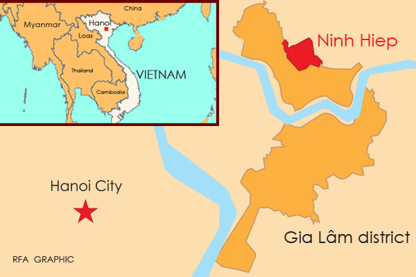The map shows Ninh Hiep commune in the Gia Lam district of Hanoi.