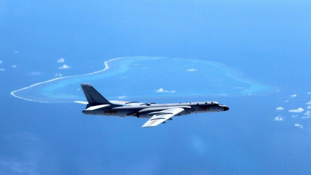 A Chinese H-6K bomber patrols the islands and reefs in the South China Sea. Photo: Xinhua/AP